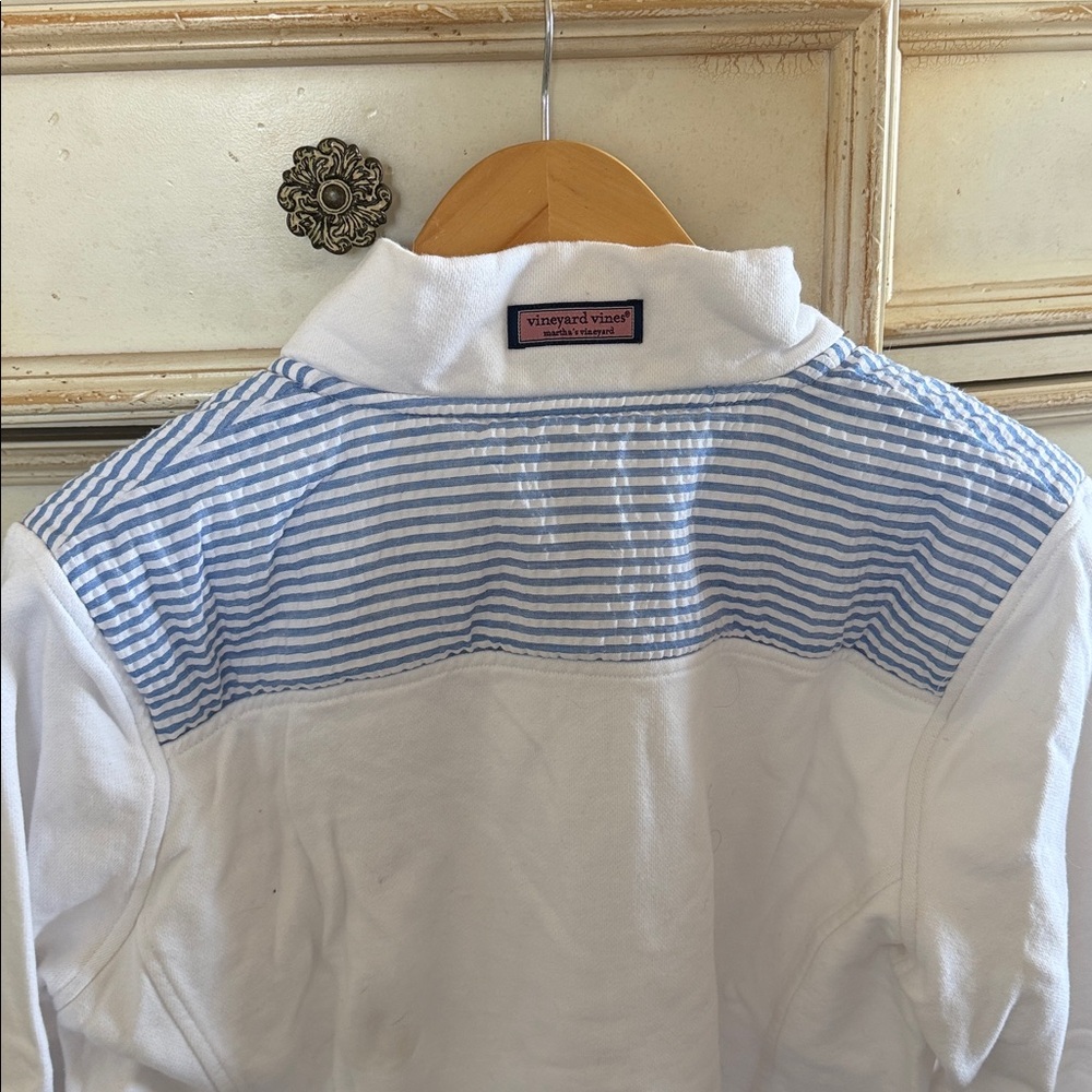 Vineyard Vines White Quarter-Zip Shep Shirt with Light Blue Seersucker Trim - Picture 3 of 4